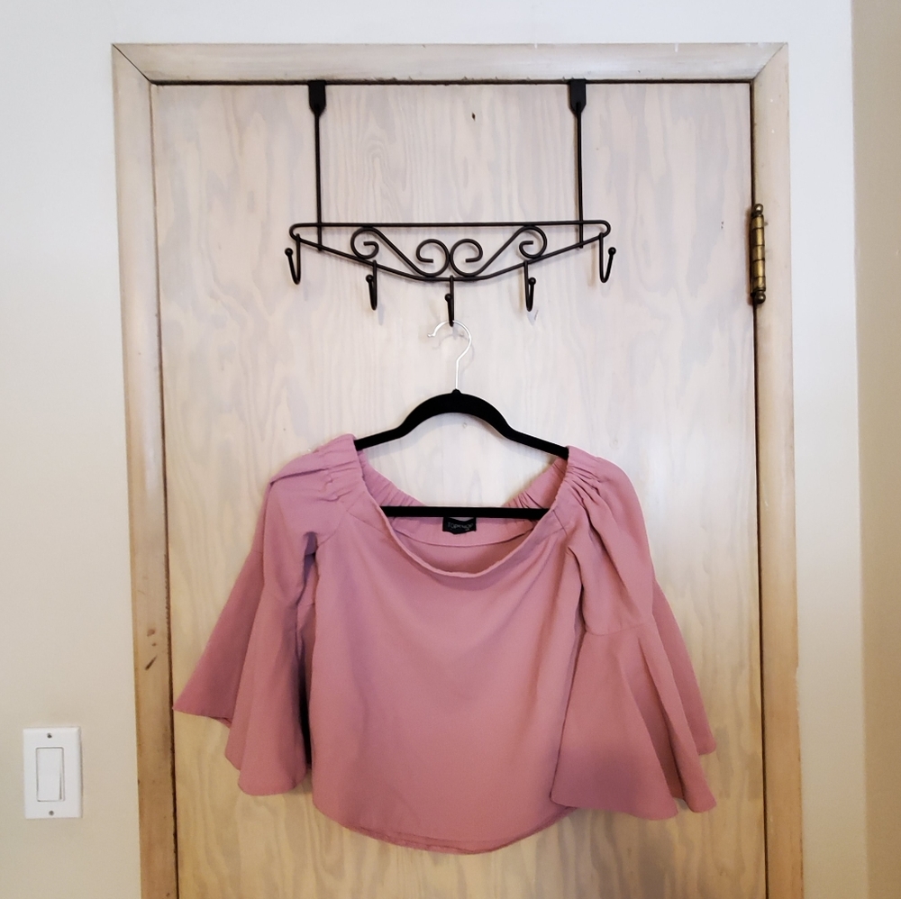 Topshop Pink Off Shoulder Flutter Sleeve Top
